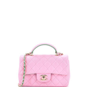 Chanel Mini Classic Single Flap Top Handle Bag Quilted Lambskin